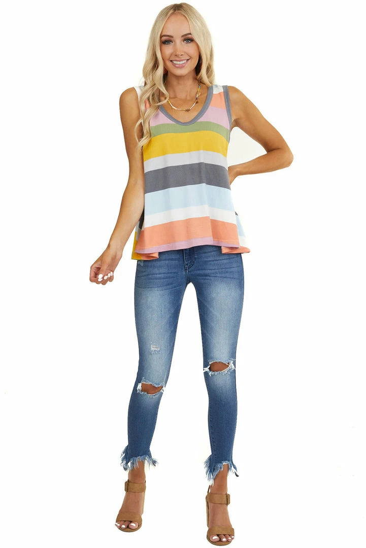 B-Tween Tops Multicolor Striped Sleeveless Super Soft Trapeze Knit Top 7 B-Tween Tops Multicolor Striped Sleeveless Super Soft Trapeze Knit Top
