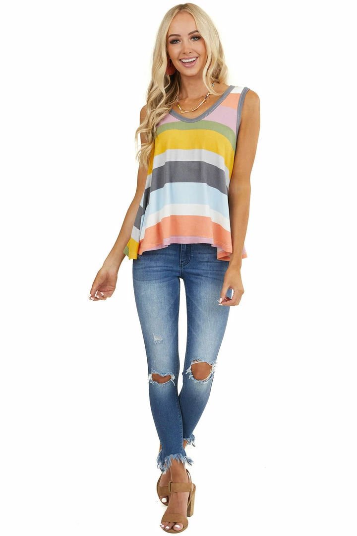 B-Tween Tops Multicolor Striped Sleeveless Super Soft Trapeze Knit Top 4 B-Tween Tops Multicolor Striped Sleeveless Super Soft Trapeze Knit Top