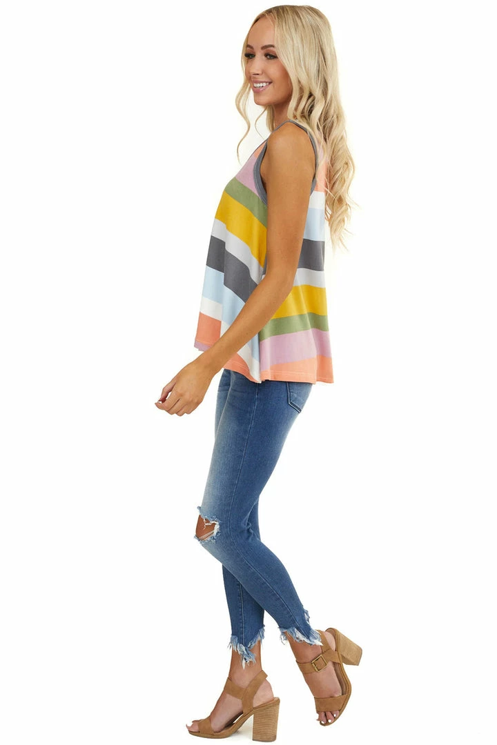B-Tween Tops Multicolor Striped Sleeveless Super Soft Trapeze Knit Top 8 B-Tween Tops Multicolor Striped Sleeveless Super Soft Trapeze Knit Top