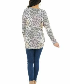 12PM Multicolor Tie Dye And Leopard Print Long Sleeve Knit Top