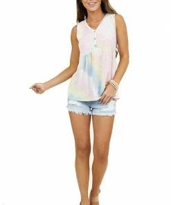 Mittoshop Multicolor Tie Dye Drop Waist Tank Top With Button Details