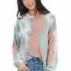 12PM Tops Multicolor Tie Dye Long Sleeve Top With Long Bubble Sleeves