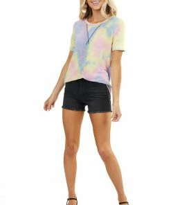 7th Ray Tops Multicolor Tie Dye Short Sleeve Top With Rounded Neckline