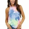 BiBi Tops Multicolor Tie Dye Sleeveless Top With Halter Neckline