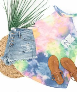 BiBi Tops Multicolor Tie Dye Sleeveless Top With Halter Neckline