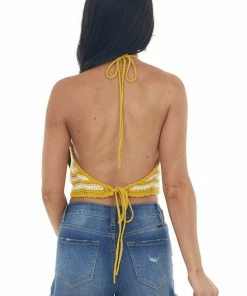 Lush Clothing Mustard And Ivory Chevron Stripe Crochet Top