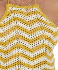 Lush Clothing Mustard And Ivory Chevron Stripe Crochet Top