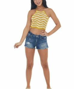 Lush Clothing Mustard And Ivory Chevron Stripe Crochet Top