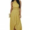 143 Story Mustard Ditsy Floral Halter Neck Maxi Dress Dresses