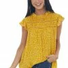 Ces Femme Mustard Ditsy Floral Top With Flutter Sleeves