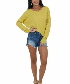 Trend Notes Mustard Drop Shoulder Super Soft Knit Top