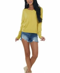 Trend Notes Mustard Drop Shoulder Super Soft Knit Top