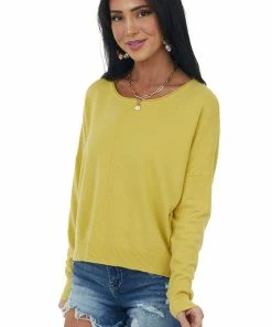 Trend Notes Mustard Drop Shoulder Super Soft Knit Top