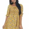 Davi & Dani Dresses Mustard Floral Smocked 3-4 Ruffle Sleeve Dress