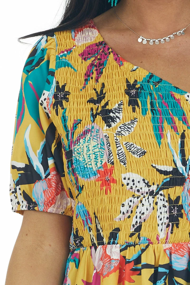 Jodifl Mustard Multi Floral One Shoulder Smocked Top 10 Jodifl Mustard Multi Floral One Shoulder Smocked Top