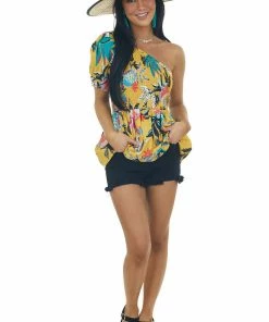 Jodifl Mustard Multi Floral One Shoulder Smocked Top 19 Jodifl Mustard Multi Floral One Shoulder Smocked Top