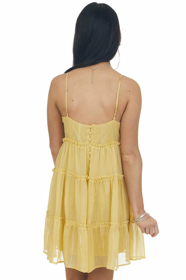 Sweet Lemon Dresses Mustard Sleeveless Ruffle Tiered Mini Dress 8 Sweet Lemon Dresses Mustard Sleeveless Ruffle Tiered Mini Dress