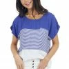 Staccato Tops Royal Blue And White Colorblock Striped Short Sleeve Top