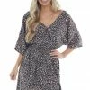 Staccato Navy Blue Leopard Print Surplice Half Sleeve Short Dress
