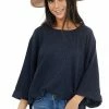 Umgee Navy Blue Ribbed Loose Top With Wide Sleeves