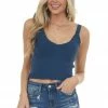 HYFVE Tops Navy Blue V Neck Sweater Knit Crop Tank Top