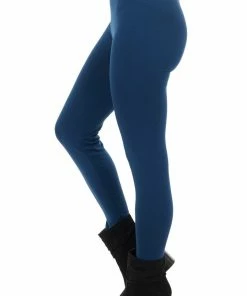 Leggings Mania Bottoms Navy Fleece Lined Knit Leggings With Elastic Waist