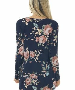 HEIMISH Tops Navy Floral Babydoll Long Sleeve Knit Top 12 HEIMISH Tops Navy Floral Babydoll Long Sleeve Knit Top