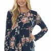 HEIMISH Tops Navy Floral Babydoll Long Sleeve Knit Top