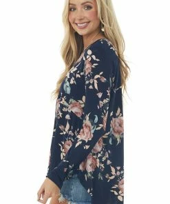 HEIMISH Tops Navy Floral Babydoll Long Sleeve Knit Top 11 HEIMISH Tops Navy Floral Babydoll Long Sleeve Knit Top