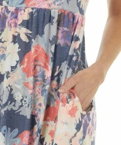 Vanilla Bay Dresses Navy Floral Print Drop Waist Sleeveless Short Knit Dress