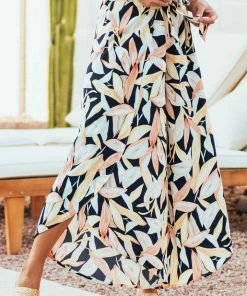 Cozy Co. Navy Floral Print Front Tie Woven Wrap Pants Bottoms