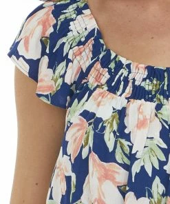Ces Femme Tops Navy Floral Print Ruffle Tiered Woven Top