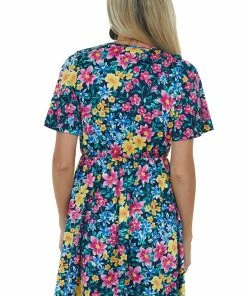Vanilla Bay Navy Floral Print Surplice Knit Short Dress Dresses