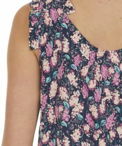 Hailey & Co Navy Floral Sleeveless Ruffle Strap Blouse