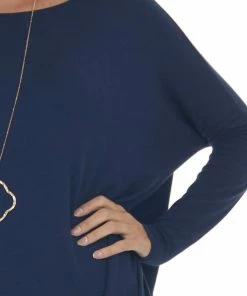 FSL APPAREL Navy Long Sleeve Stretchy Knit Top With Boat Neckline 25 FSL APPAREL Navy Long Sleeve Stretchy Knit Top With Boat Neckline