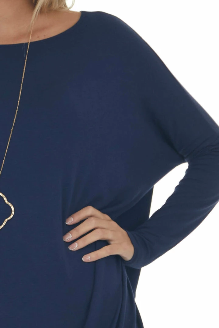 FSL APPAREL Navy Long Sleeve Stretchy Knit Top With Boat Neckline 10 FSL APPAREL Navy Long Sleeve Stretchy Knit Top With Boat Neckline