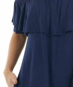 Sweet Lovely Navy Off The Shoulder Mini Dress With Ruffle Overlay