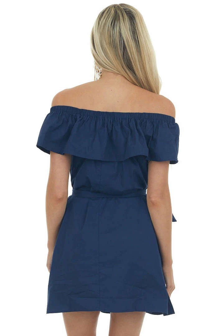 Umgee Navy Off The Shoulder Overlay Waist Tie Dress 7 Umgee Navy Off The Shoulder Overlay Waist Tie Dress