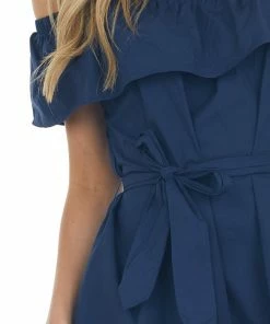 Umgee Navy Off The Shoulder Overlay Waist Tie Dress 13 Umgee Navy Off The Shoulder Overlay Waist Tie Dress