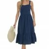 Umgee Navy Square Neck Sleeveless Poplin Midi Dress