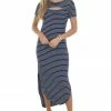 CY Fashion Navy Striped Chest Cut Out Ribbed Maxi Dress Dresses 2 CY Fashion Navy Striped Chest Cut Out Ribbed Maxi Dress Dresses