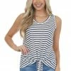 Hailey & Co Navy Striped Front Knot Scoop Neck Tank Top