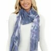 Umgee Accessories Navy Tie Dye Lightweight Scarf With Frayed Hem Detail