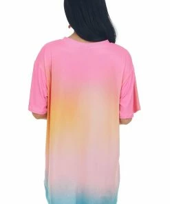 XYNC Neon Bubblegum Ombre Knit Mini Tee Shirt Dress Tops