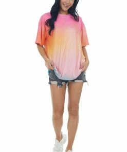 XYNC Neon Bubblegum Ombre Knit Mini Tee Shirt Dress Tops