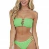 Envya Neon Lime Bandeau Smocked Bikini Set With Ladder Cut Outs
