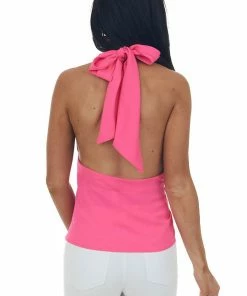 Glam Tops Neon Magenta Halter Neck Chest Cut Out Blouse 16 Glam Tops Neon Magenta Halter Neck Chest Cut Out Blouse