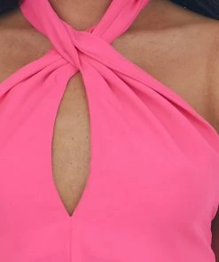 Glam Tops Neon Magenta Halter Neck Chest Cut Out Blouse 17 Glam Tops Neon Magenta Halter Neck Chest Cut Out Blouse
