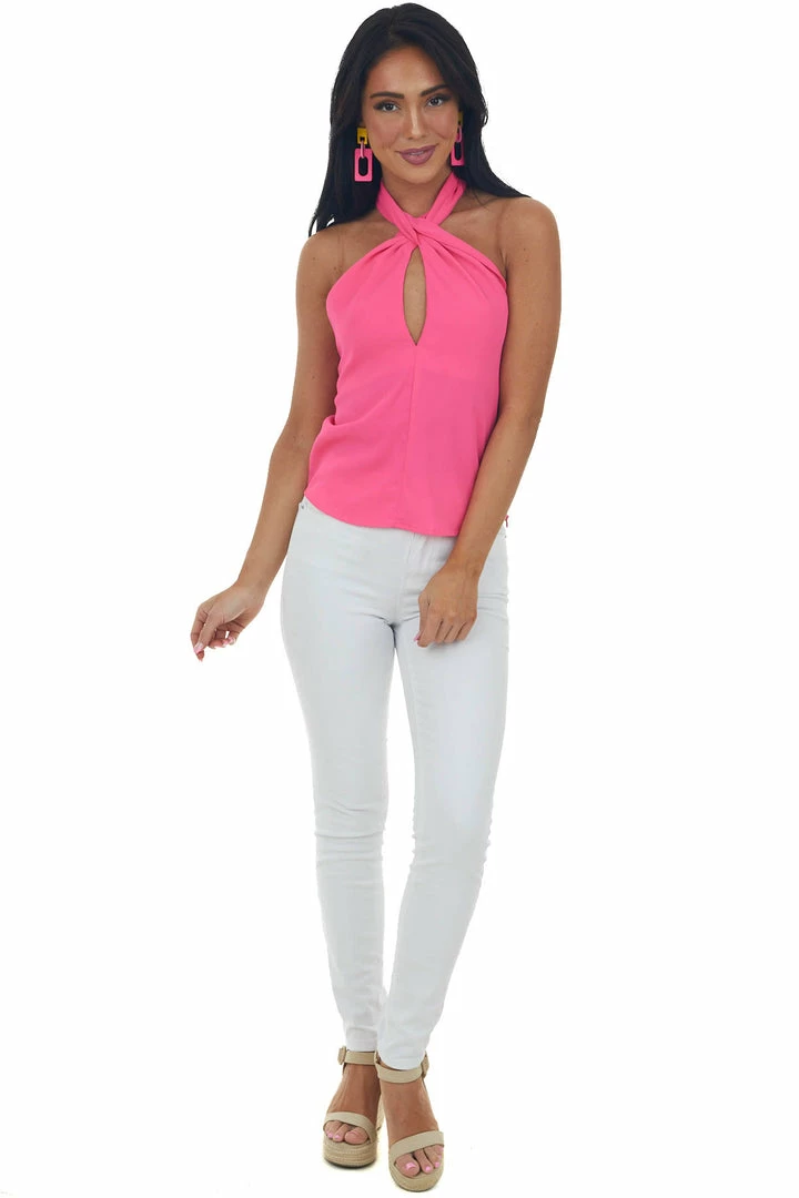 Glam Tops Neon Magenta Halter Neck Chest Cut Out Blouse 6 Glam Tops Neon Magenta Halter Neck Chest Cut Out Blouse