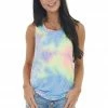 Wanna B Tops Neon Multicolor Tie Dye Tank Top With Twisted Back Detail